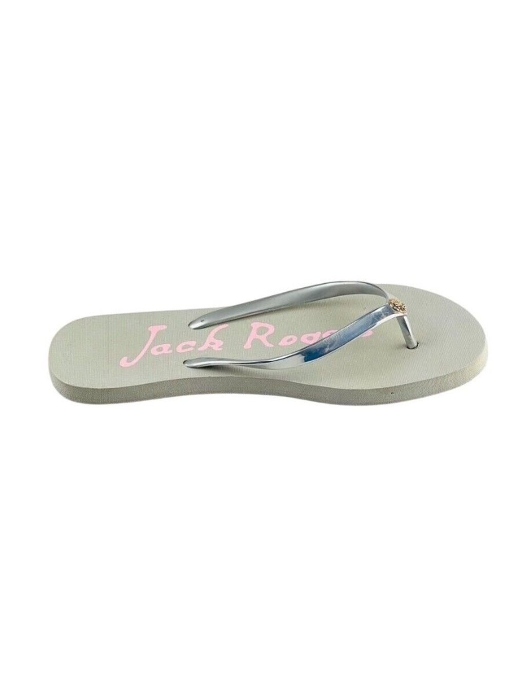 Jack Rogers Silver & Gray Flip-Flops With Pink Logo Womens Beach Sandals Size 9 - Picture 9 of 11